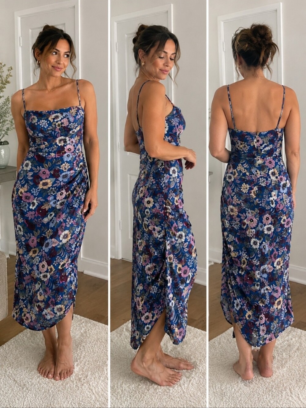BCBGeneration Size 10 Blue Floral Mesh Midi Dress Spaghetti Strap